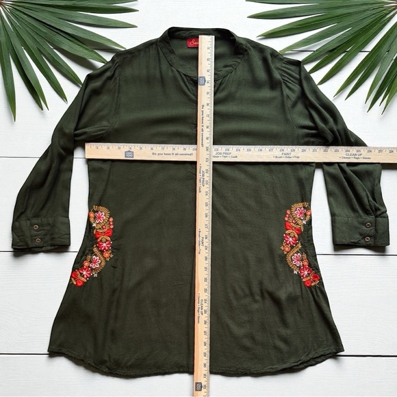 SAACHI Olive Green Embroidered Tunic Top – 2XL – Boho Floral, Pockets - Picture 6 of 13